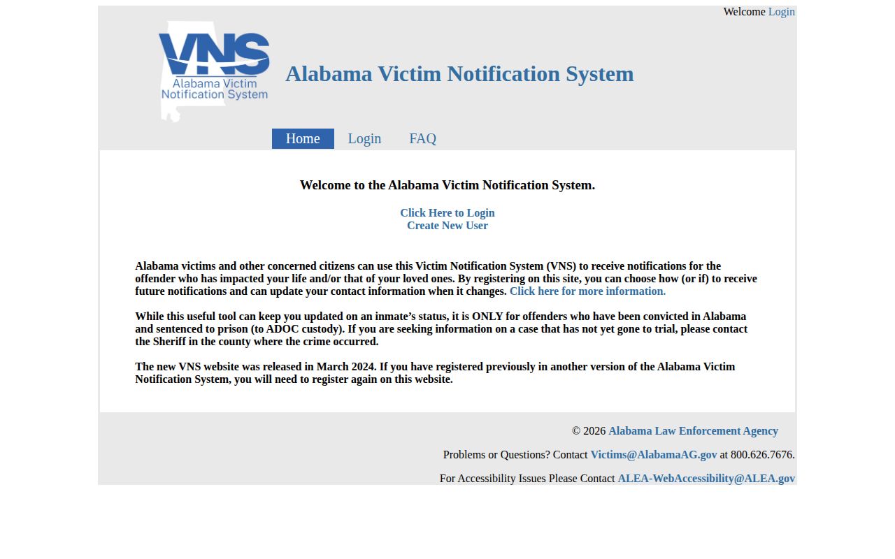 Russell County Alabama VNS release notification source for ADOC sentenced offenders