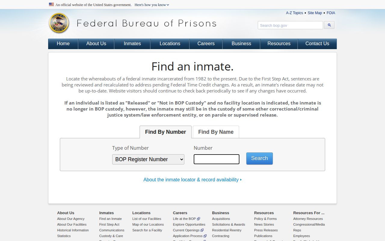Federal BOP release lookup for Russell County custody route